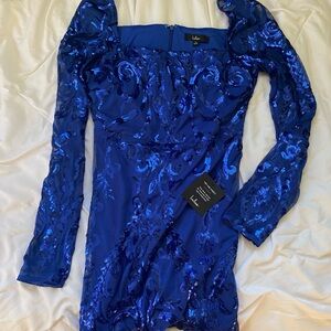 Lulu's Blue Ruched Sequin Bodycon Dress